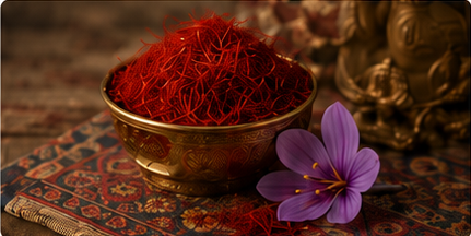کاسه زعفران خالص کنار گل زعفران